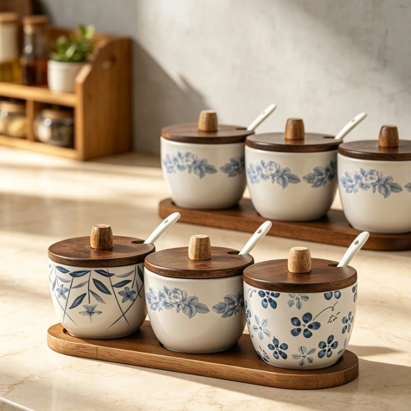Herb Keeper Container - Vintage Ceramic Spice Jar Set with