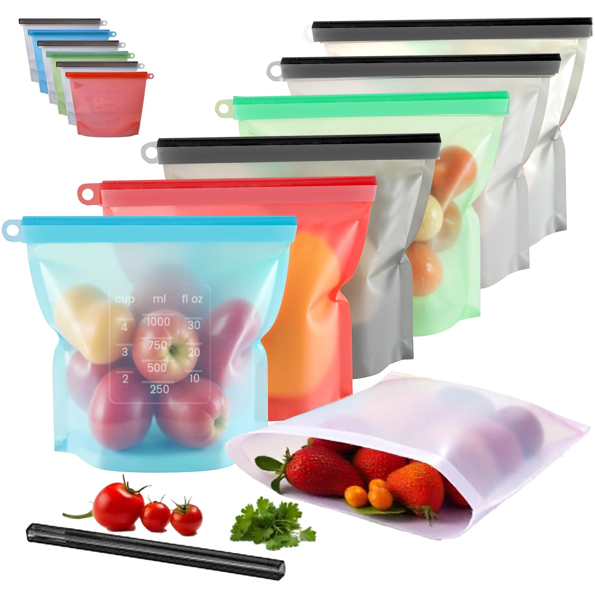 Food Storage Zip Bags - 5pcs Silicone Food Storage Containers Leakproof