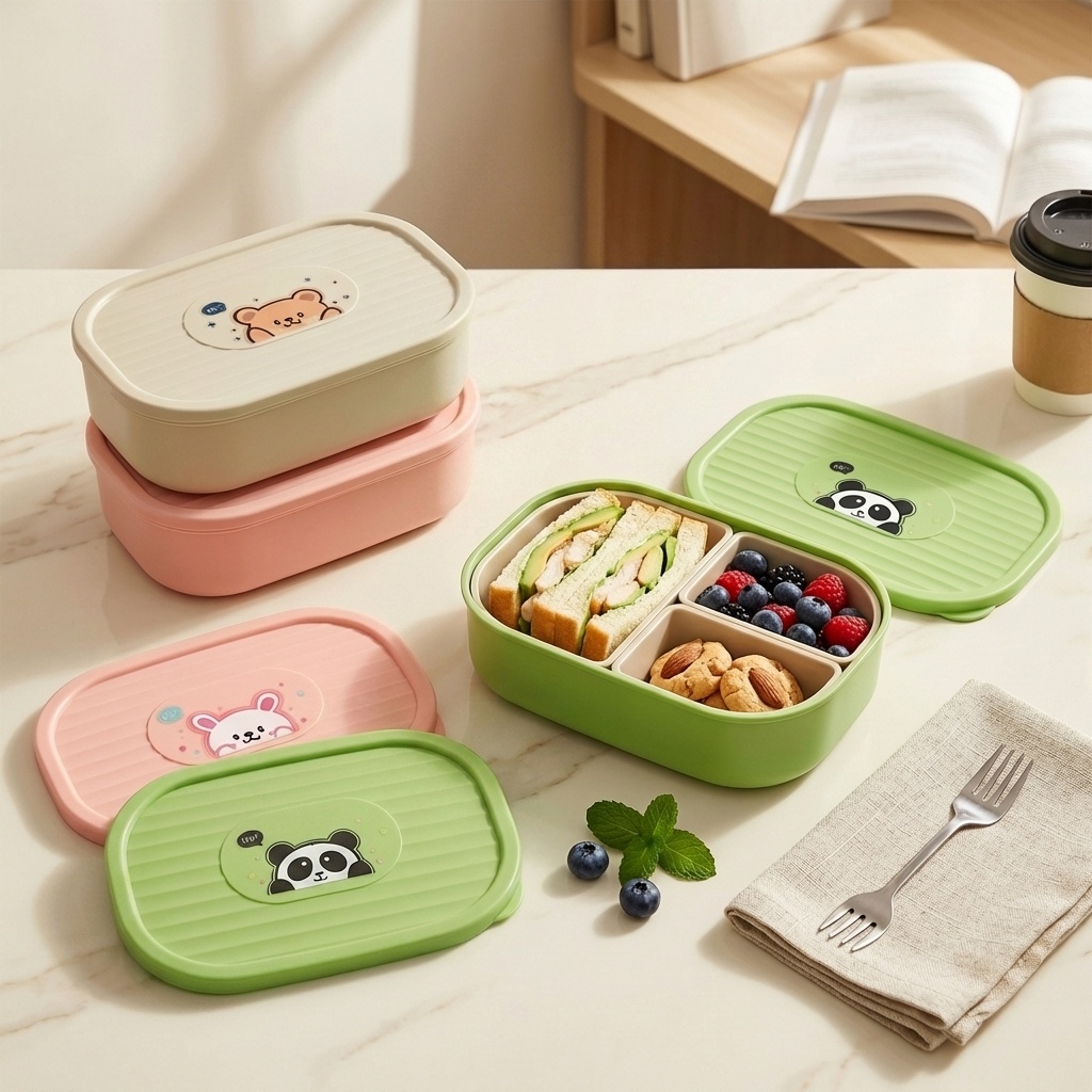 Food Storage Safe - Cute Plastic Divided Lunch Box For