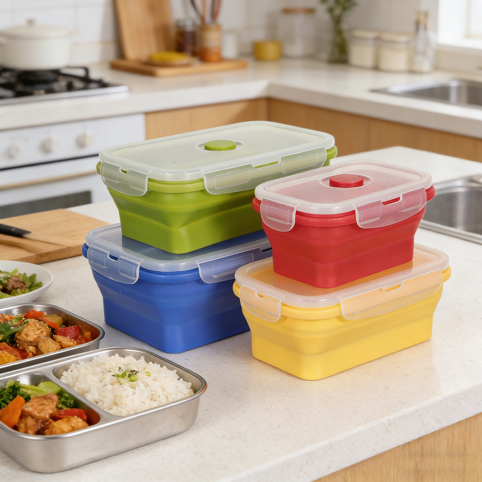 4Pcs Foldable Silicone Lunch B - Food Storage Safe recension och pris